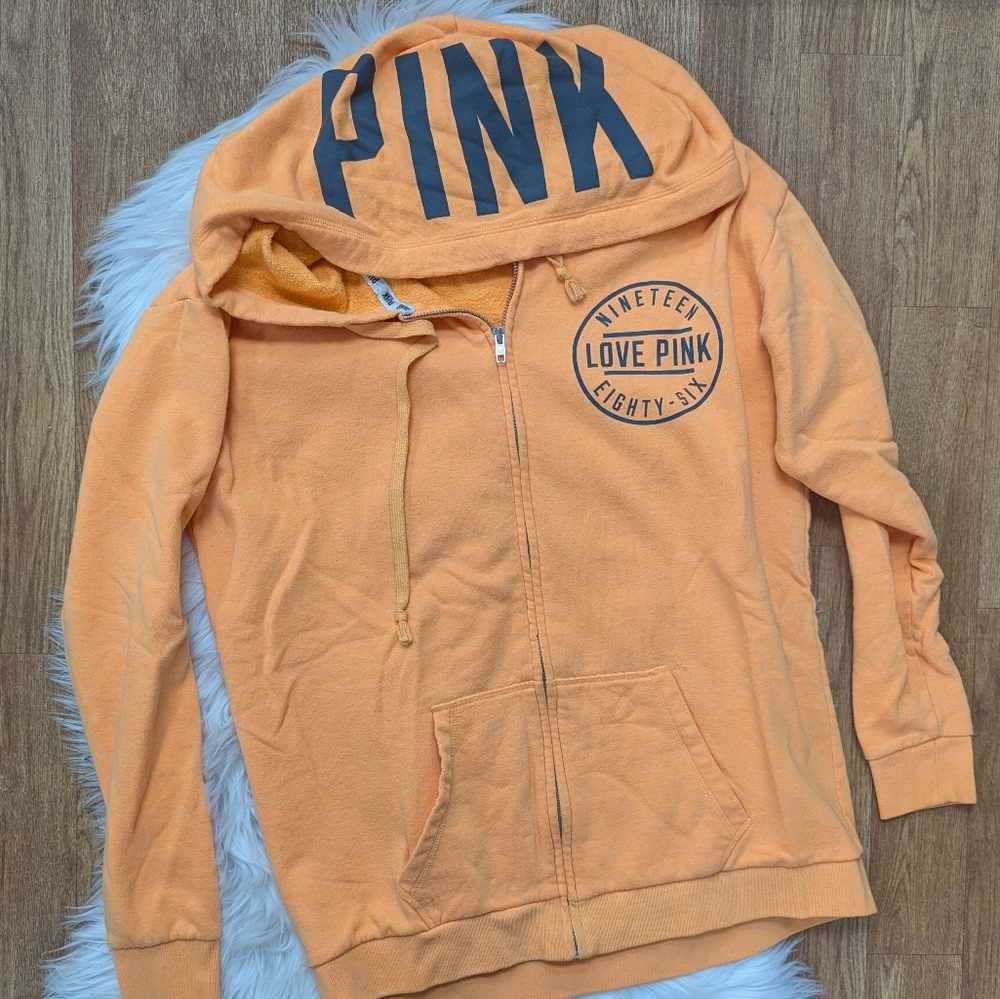 PINK Victoria's Secret Orange And Gray Zip Up Hoodie